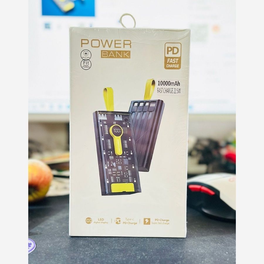 10000mAh Transparent Power Bank Portable 22W Fast Charging