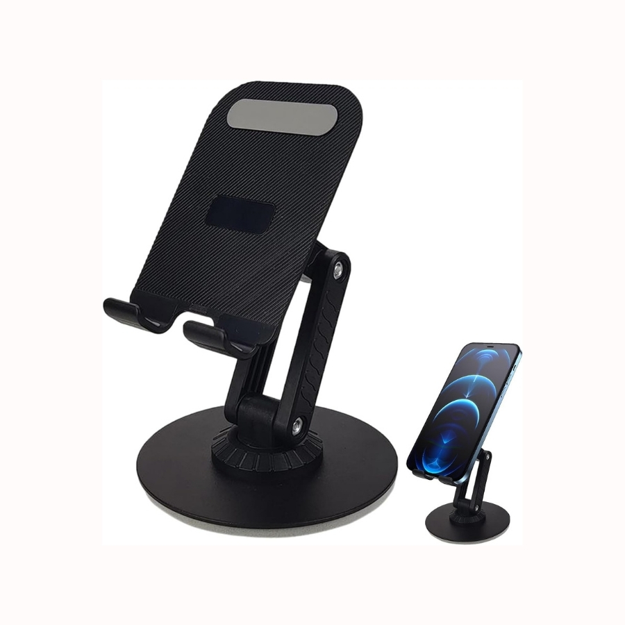 BY-556 Fully Adjustable Foldable Alloy Desktop Phone Holder Adjustable Angle Height 360 Degree Rotating Cradle Dock Mobile Stand