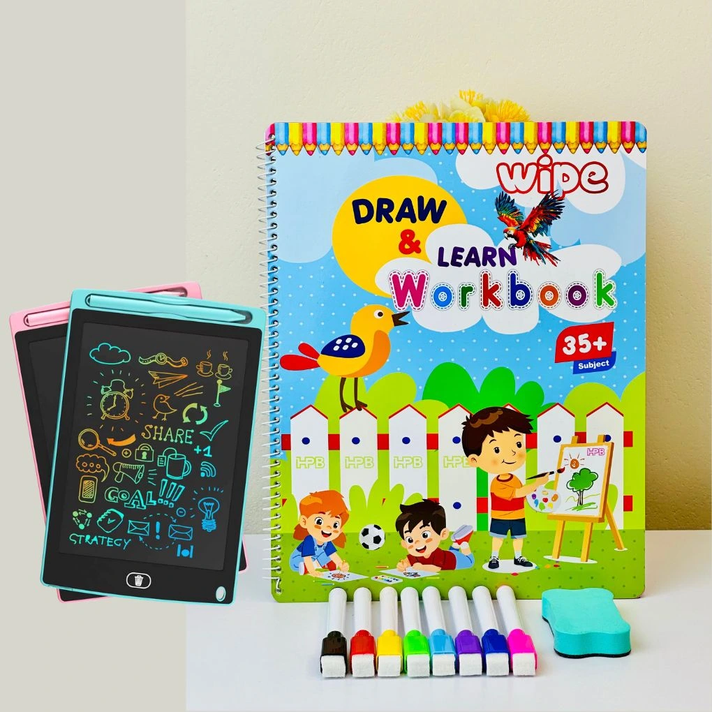 Wipe Draw & Learn Workbook+Multi Color Lcd Tab Combo